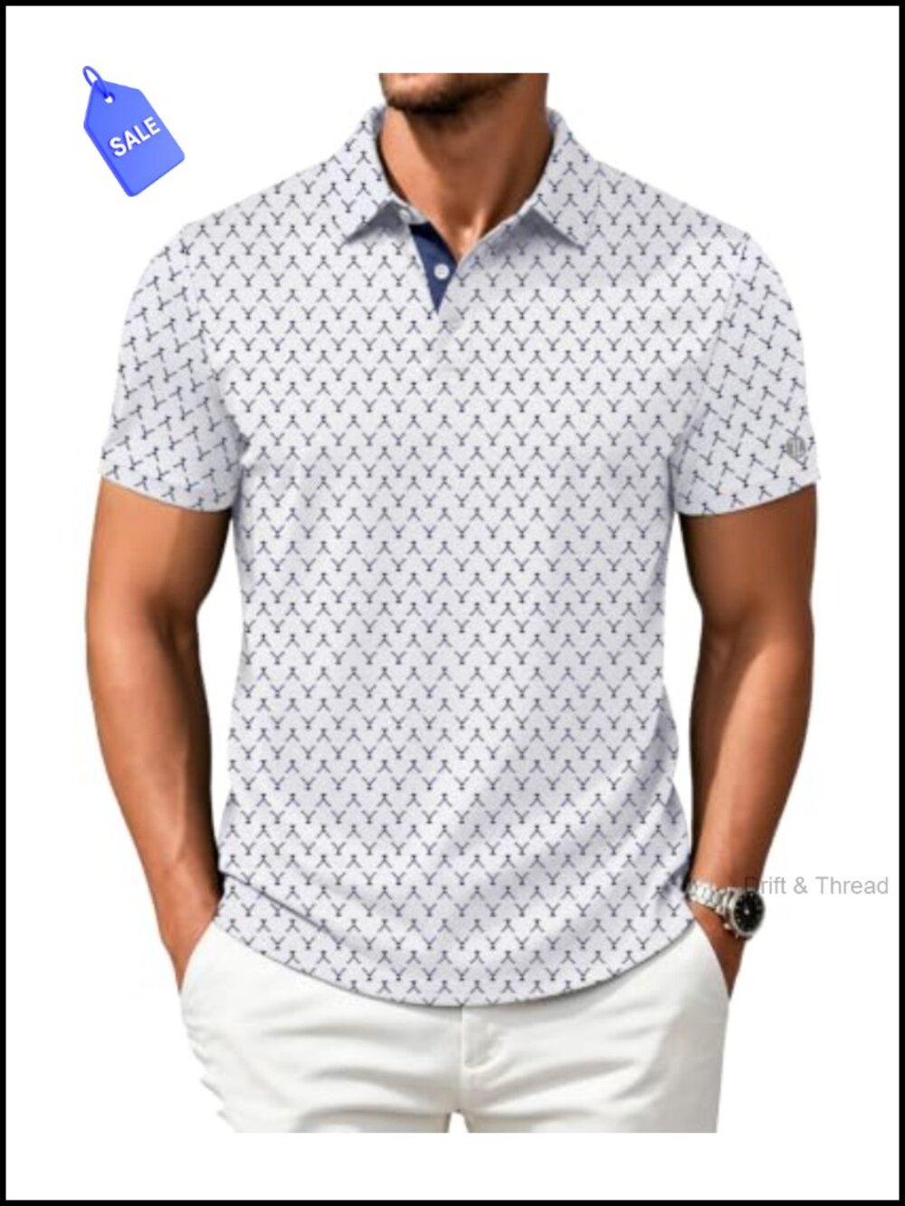 Mens Moisture Wicking Print Golf Polo Shirt Short Sleeve Athletic